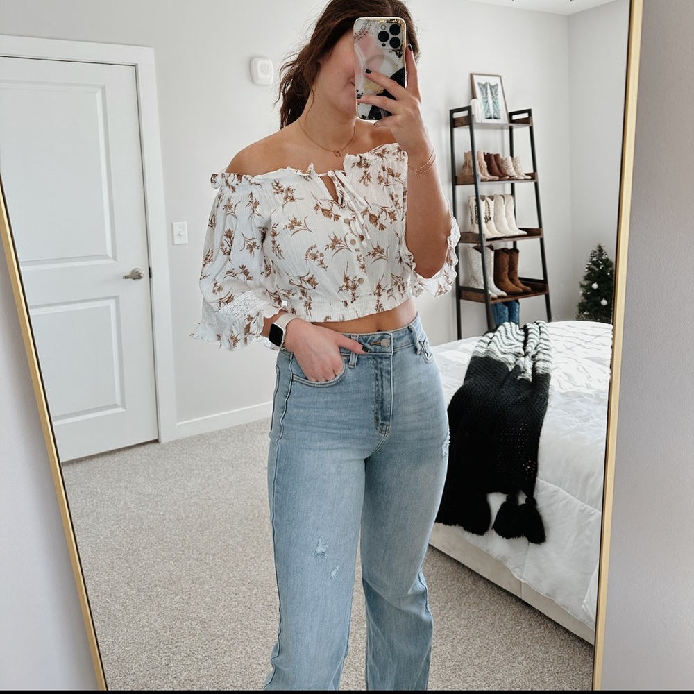 Boutique Floral Print Off The Shoulder Top